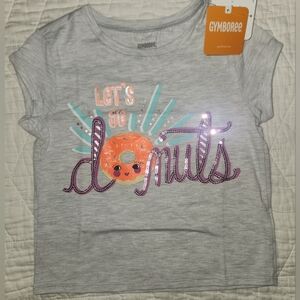 Gymboree Girls' Light Gray "Let's Go Donuts" Graphic Tee XS (4) NWT
